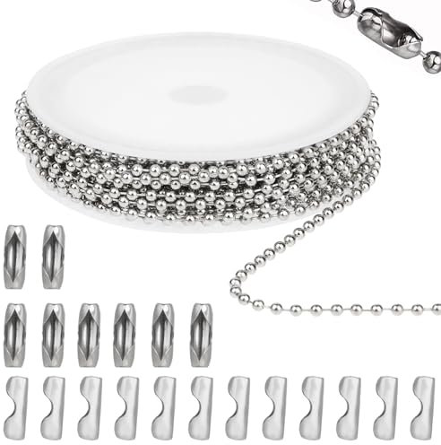 Molain Catena a sfere in acciaio inossidabile, lunghezza 5 m, con 20 connettori abbinati, per la creazione di gioielli, fai da te, per piastrine per cani, collane, orecchini, bracciali, kit per lavori
