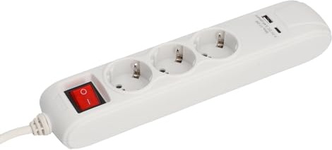 UNITEC Tischsteckdose 3-fach mit USB A/C und beleuchtetem Schalter, erhöhter Berührungsschutz 1,4m, weiß
