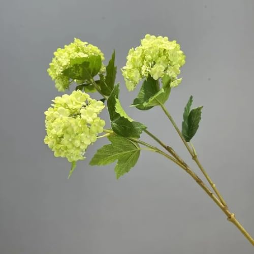 OYFFL 3pcs Artificial Flowers Long Branch Hydrangea Silk Fake Flower Wedding Decor Simulation Snowball Floral Home Bedroom Decoration (Light Green)