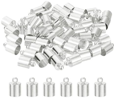 QUARKZMAN 50 Stück Lederkordel Endkappen, 7mm OD Säulenfassungen für DIY Herstellung Lederarmbändern Quasten, Silberton