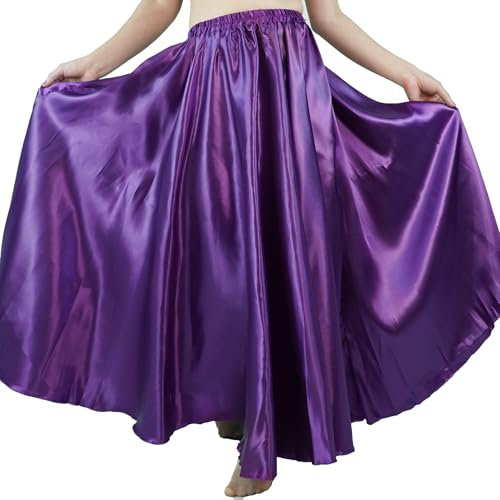 MUNAFIE Damen Lang Satin Rock Bauchtanz Rock Tanzrock Bauchtanz Kostüm für Leistung Karneval Lila