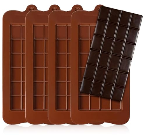 mizikuu 4PCS Moules à Chocolat en Silicone, Sans BPA Moule Tablette Chocolat Anti-adhésif Moule Patisserie Rectangle Moule à Chocolat pour Halloween, Thanksgiving, Noël
