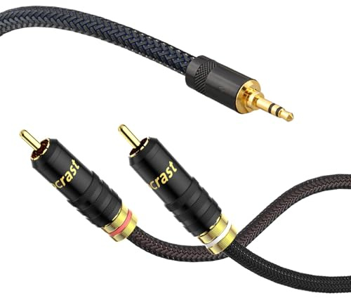 Brollitest Cinch auf Klinke 3,5mm aux auf cinch 2 RCA Stereo Audio Kabel, für TV, PC, MP3, Tablet, Hdtv Verstärker, Soundbar Lautsprecher, usw. (1M)