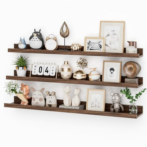Feihorrm Juego de 3 estantes flotantes de madera de nogal de 90 cm, estante de pared para fotos, estante para niños, estantería para sala de estar, cocina, dormitorio, baño, exhibición de fotos