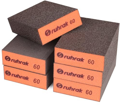 Sruhrak Sanding Block 12 Pieces Hard Sanding Sponges, 60 Grits Wet Dry Reusable Sanding Pads for Wood, Plastic, Drywall and Metal Polis