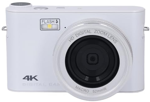 Digitalkamera, 3-tums TFT-pekskärm 4K 64MP HD Kompaktkamera för Resor (Vit)