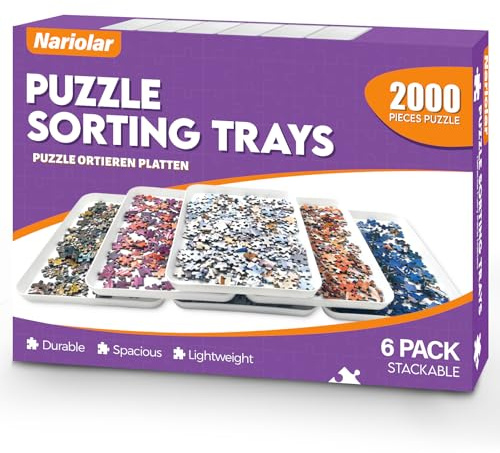 Nariolar 11.5 x 8.3 in Puzzle Sorting Trays Stackable, 6-Pack Puzzle Piece Sorter Trays for 1000/1500/2000 Pieces