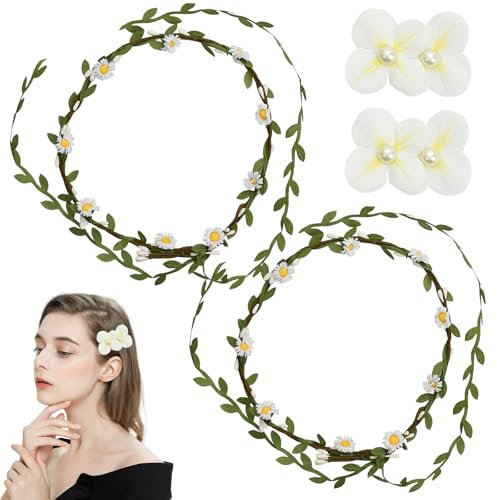 Coroncine Fiori per Capelli, 2 Pezzi Artificiale Corona E Clip a Becco D'Anatra, Fiore Piccola Corona di Margherite, Fascia Capelli per Feste, Matrimoni, Spiaggia
