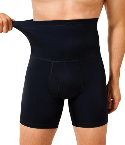 Junlan Men Tummy Control Shorts High Waist Shapewear Compression Shorts Slimming Body Shaper Boxer Briefs (Black,S)