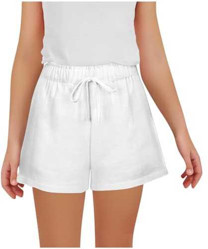Pantalones Cortos Niño Niña Rebajas Algodón y Lino Pantalon Corto Verano para Niños Cintura Elástica Pantalón Rectos con Cordón y Bolsillos Ligero y Transpirable Cómodo Linen Shorts 5-14 Años