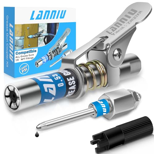 LANNIU Fettpistol, kopplingssats, uppgraderad 1,3 cm fettpistolspetsar, 12 000 PSI stark låsning läckagesäker fettpistol kopplingar med nåldispenser för fettpistol, kompatibel med alla 1/8 tum