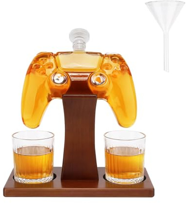 WYFTOY Decoración de botella de whisky, juego de decantador de whisky con controlador de juego de 750 ml y vasos de 270 ml con soporte de madera, regalo genial para cumpleaños, vacaciones