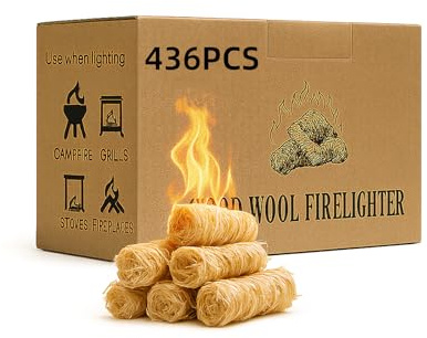 SUNLIFER Natural BBQ Firelighters For Wood Burners: Barbecue Fire Starter Eco Odorless and Smokeless Wood Wool Fire Lighters For Pizza Oven, Fire Pit, Stoves 436pcs