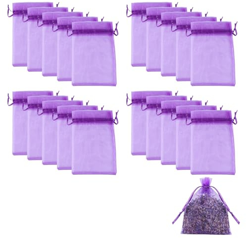 20Pcs Lavender Bags,Empty Drawer Scented Small Sachets Dried Flower Closet Wardrobes Sachet Fresheners Scents Bag to Fill Organza Gauze Spice Herbs Purple Sache,for Wardrobe Closets Car Bathrooms