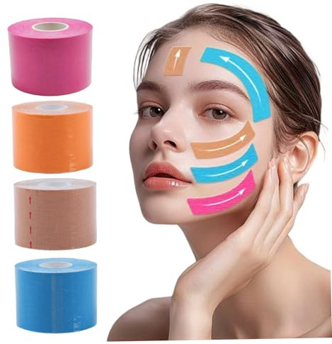 4Pcs Face Lift Tape, Anti Wrinkle Face Lifting Strap 1x197 Inch Breathable Facial Eye Neck Tape Patches for Forehead, Cheeks and Eyes