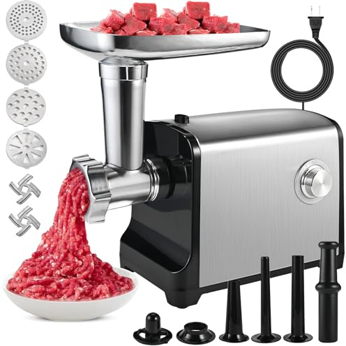 Electric Meat Grinder, [3200W Max] Meat Grinder Heavy Duty for Home Use, Sausage Stuffer with 2 Blades, 4 Grinding Plates, 3 Sausage Tubes, Kibbe Kit, Stainless Steel (Black)