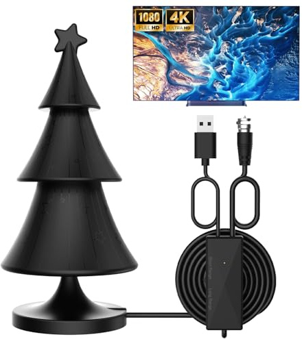 DVB-T/DVBT2 Antenne mit Verstärker,HDTV TV-Zimmerantenne Antenne,420KM Großer Reichweite und 360° Empfang,Geeignet für 4K 1080p Kanäle & Alle TV-Geräte,Mit Magnetfuß 5m Kabel