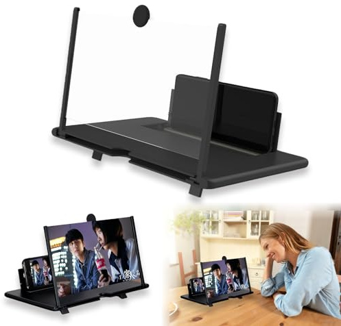 Portable 10in Screen Amplifier with Anti-Blue Light Lens - Foldable 3D HD Magnifier Pull-Up Design, Adjustable Stand, Ideal for Travel & Home Use Watching Movies Videos Gaming (Black)