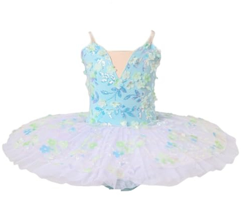 OTMYIGO Svansjön - professionell baletttutu för flickor - pannkaka form platt ballerina klänning - klassisk dansdräkt för barn, grön, 130