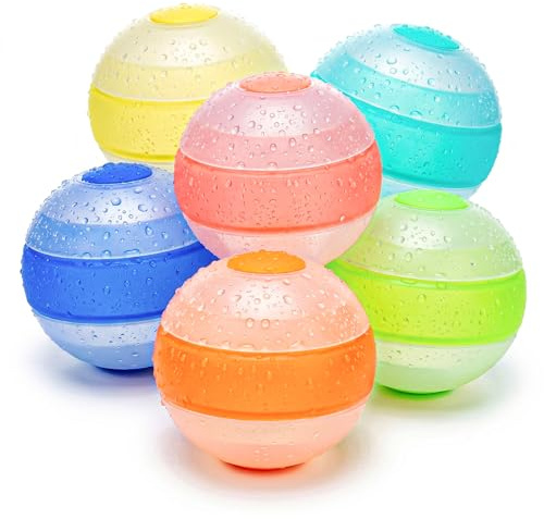 6 Pcs Reusable Water Balloons, Pool Beach Water Toys for Kids, Refillable Water Balloons, Non-magnetic, Quick Fill, Self-seal, Soft Silicone Water Ballons - Outdoor Summer Toys for Kids Ages 3-12
