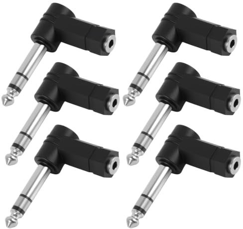 CanQuanSWZX 6er Set 90 Grad TRS Audio Adapter, 6,35 mm Stereo Stecker auf 3,5 mm Buchse, Rechtwinkliger 1/4 Zoll auf 1/8 Zoll Klinkenadapter für E-Gitarre, Mischpult, Kopfhörer, Lautsprecher und KTV