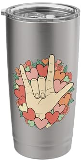 I Love You Sign Language Valentine's Day ASL Hearts Floral Stainless Steel Insulated Tumbler