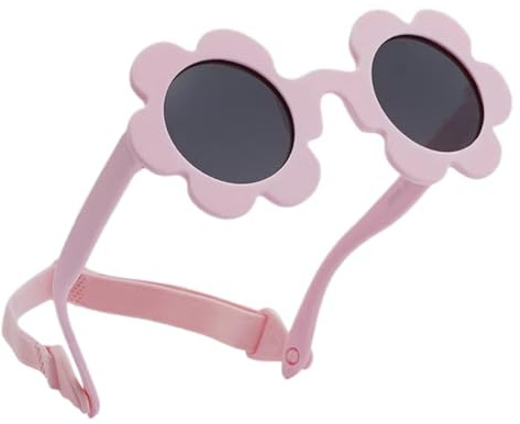 iNszkoos Blomformat baby-solglasögon med rem 6-36 månader spädbarn UV400-skydd polariserade solglasögon för babyflickor, flexibla lätta utomhussolglasögon, solskydd för småbarn, Rosa