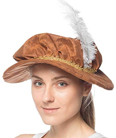 HMS mens Mob Cap With Feather Costume Accessories, Brown, One Size US