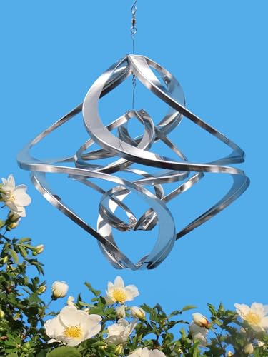 POMMERNTRAUM ® | Edelstahlwindspiel ROSTFREI Windspiel Edelstahl Winddancer Double-Twister Twister Gartendekoration GartenKunst (30 cm ohne Kristall)