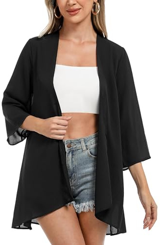 Irevial Boléro Femme Mousseline Manches 3 4 Style Kimono Maille Légère