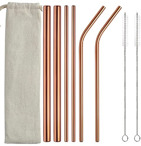 6 Piece Stainless Steel Metal Straw Set Straws Big Reusable Cup Straws with 2 Brush Cleaner for Bubble Tea Milkshake Smoothie 2 Straight Straws + 2 Bob a Straws 12 mm