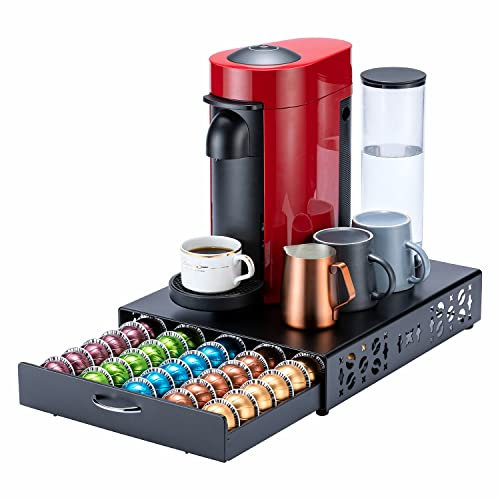FlagShip Vertuo, porta cialde Nespresso, organizer per capsule, design da bar e macchina da caffè, in metallo nero (capacità 50 cialde)