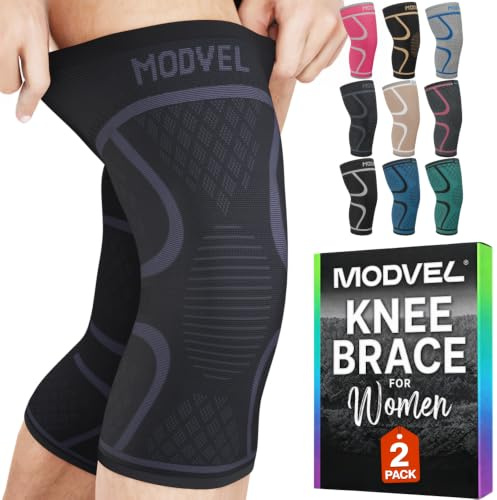 MODVEL Knäbandage set | Knäkompressionsbandage för kvinnor och män, medicinskt knäskydd, halkfri andningsaktiv för att lindra knäskägg, löpning, vandring, jogging, sport basket, fotboll
