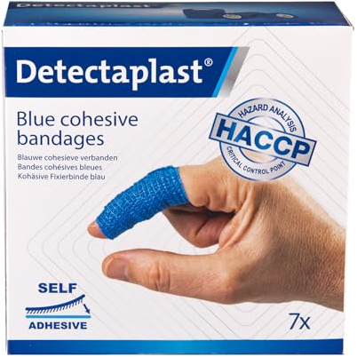 Detectaplast Juego de Vendas, 7 Vendas Autoadhesivas para Heridas y Esguinces, Rollos de Vendajes Azules para la Industria Alimentaria, Esparadrapo Resistente al Agua, según HACCP y BRC