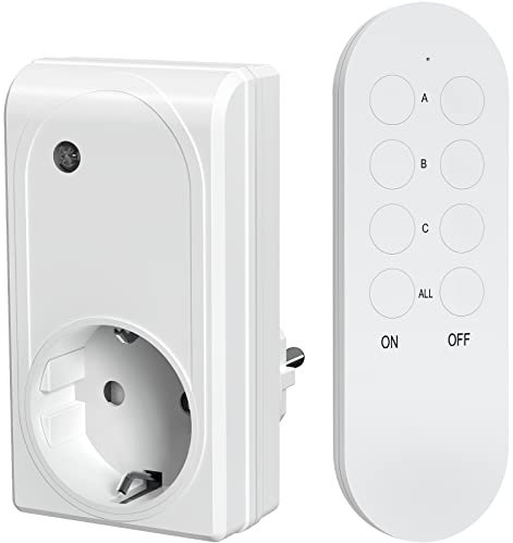 SURNICE Set di interruttori radio, prese radio con telecomando interno, Plug & Play, 1000 W, telecomando radio, portata 40 m, programmabile ed espandibile (2 batterie CR2032 gratis)