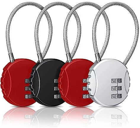 woojfcang 4 Pcs Small Number Locks Zinc Alloy Combination Padlocks 3 Digit Security Cord Padlocks Code Lock Weatherproof Travel Cable Combination Lock for Gym Locker Luggage, Suitcase