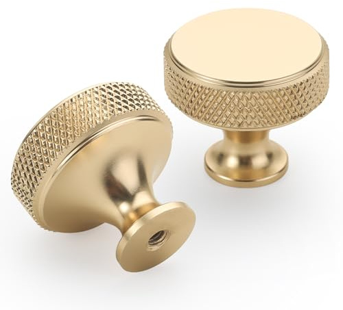 9BUILD 10 Pack Gold Cabinet Knobs Single Hole Cupboard Handles Kitchen Knurled Cupboard Knobs for Drawer Cupboard,Dresser and Wardrobe UK0039