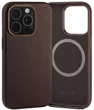 TORRO Case Compatible with iPhone 15 Pro – Premium Leather MagSafe Compatible, Slim Bumper Case (Dark Brown)