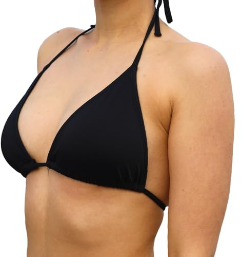 MYLILY Reggiseno Bikini Triangolo Donna | Allacciatura al Collo con Coppe Estraibili | per Seno Grande & Taglie Forti | per Piscina & Spiaggia | Oeko-Tex, Regolabile, Premium, Vegano |Nero, XS