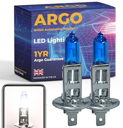 Argo H1 Headlight Bulb 100w Xenon White 6000k Super Bright Replacement h1 Bulb 448 P14,5s Car Van Front Fog Light Lamp Main Dipped High Low Beam Upgrade Halogen H1 Bulbs 12v