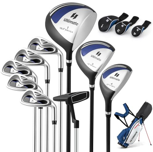 GOPLUS Ensemble Complet de Clubs de Golf pour Hommes, 3 Fairway, 5 Hybrides 1 Driver et 1 Sac Support, Bretelles Réglables, Clubs de Golf pour Hommes Main Droite (Bleu)