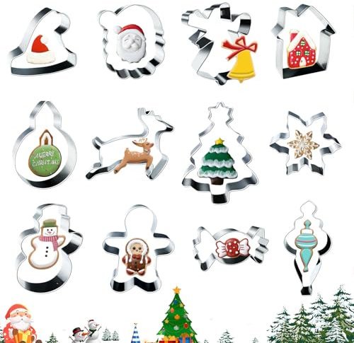 12 Stück Ausstechformen Weihnachten Edelstahl Plätzchenausstecher Keksausstecher Weihnachten Keksformen Rentier,Lebkuchenmann,Schneeflocke Ausstecher Set für Backen Torten Fondant Kekse