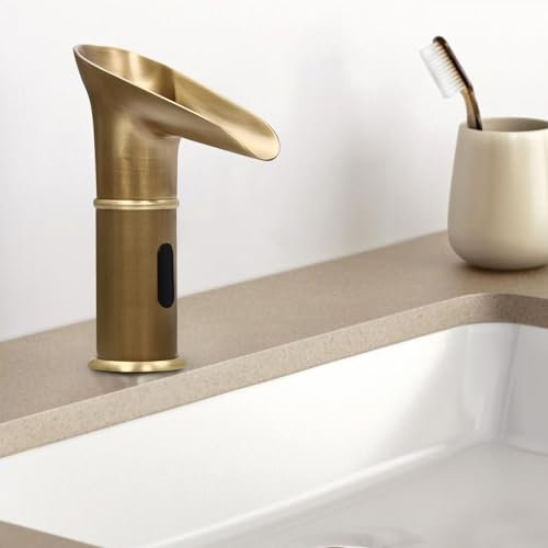 Rubinetto con sensore a infrarossi, rubinetto del bacino, sensore automatico miscelatore per bagno, rubinetto a cascata beccuccio (colore antico)