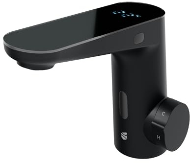 Bernstein Waschtischarmatur 3002S – Dual-Sensor-Technologie, LED-Temperaturanzeige, Strahlregler, Schwarz, Batteriebetrieb & Strombetrieb, Hygienisch, Spritzfrei, Wasserhahn, Badarmatur