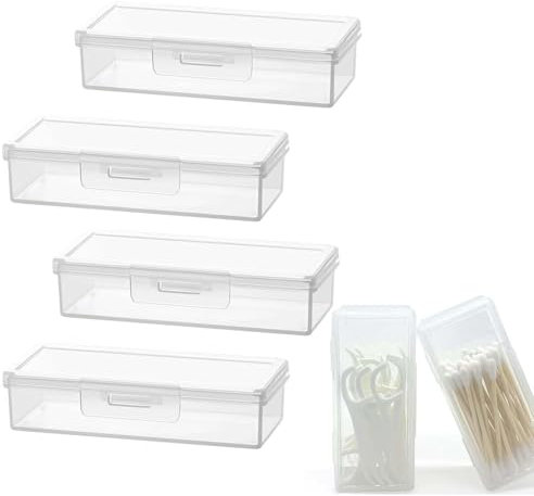VIDSTW Wattestäbchen Behälter für Reisen mit Staubdichtem Deckel Transparent Wattestäbchen Box Aufbewahrung Tragbare Kleine Wattestäbchen Spender für Zahnstocher Baumwolltupfer (4 Stück)