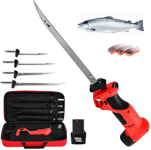 Couteau à filet de poisson rechargeable, couteau à filet électrique sans fil, couteau à pain multifonctionnel avec 4 lames en acier inoxydable, couteau à filet de poisson portable pour la maison