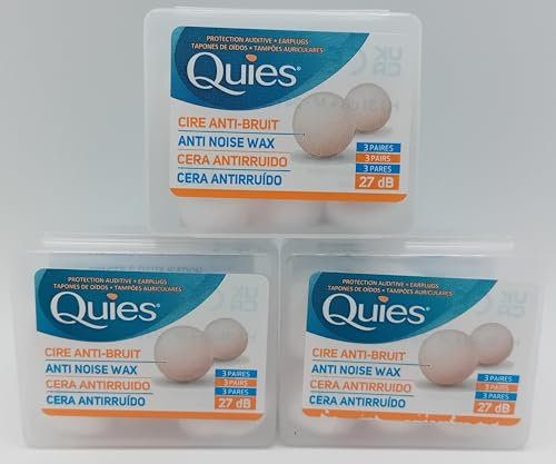 Quies Anti-Noise Wax Earplugs - 6 Plugs (3 Pairs) x3 Pack | Superior Noise Reduction for Sleep, Travel, and Study