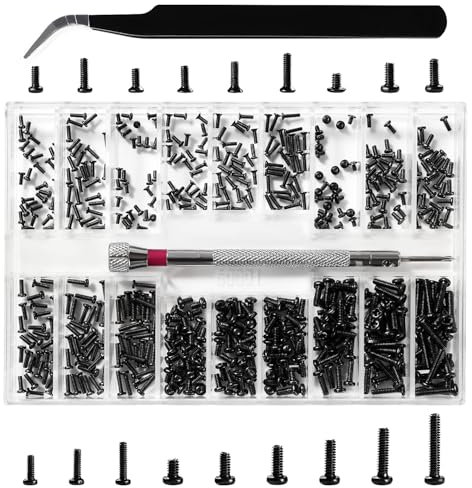 Lyeteung 500 PCS 18 Sizes M1.2/M1.4/M2 Tiny Micro Repair Screw Kit, Tiny Micro Screws Set, Electronic Repair Micro Screws, with Screwdriver and Tweezers, for Spectacles, Laptop, Watches, Black