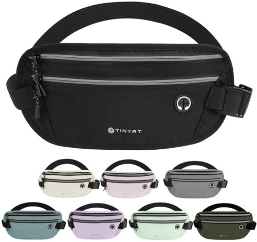 TINYAT Cinturón de dinero antirrobo oculto para pasaporte, soporte para teléfono, impermeable, riñonera de viaje, riñonera para correr, para mujeres y hombres, Negro/208533