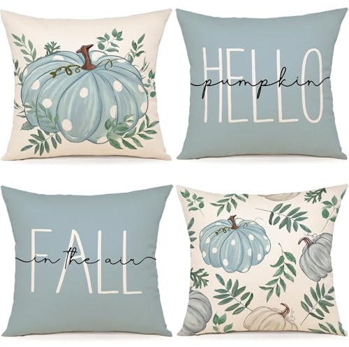 ZWJD Lot de 4 Housse Coussin Automne 40x40 Deco Automne Housses de Coussin en Lin Feuilles Couronne Automne Citrouille Coussin pour Canapé, Maison, Jardin, Chambre Coucher Coussin Automne 40 x 40 cm